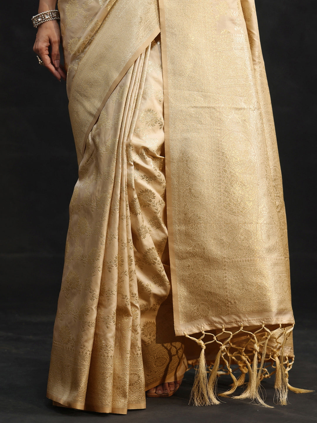 Libas Cream Banarasi Silk Blend Saree 