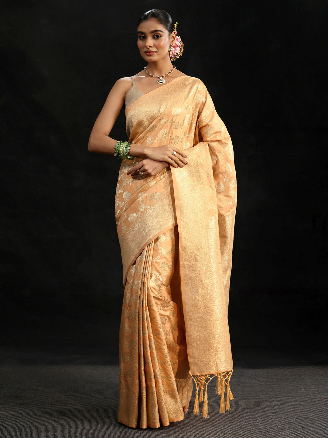  Libas Gold Banarasi Silk Blend Saree 