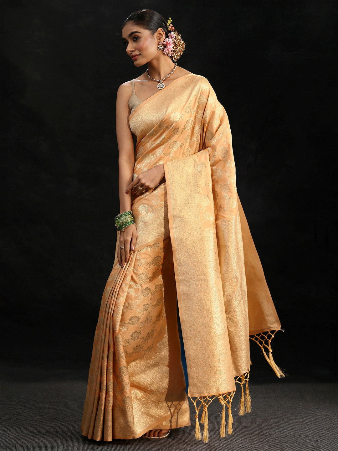  Libas Gold Banarasi Silk Blend Saree 