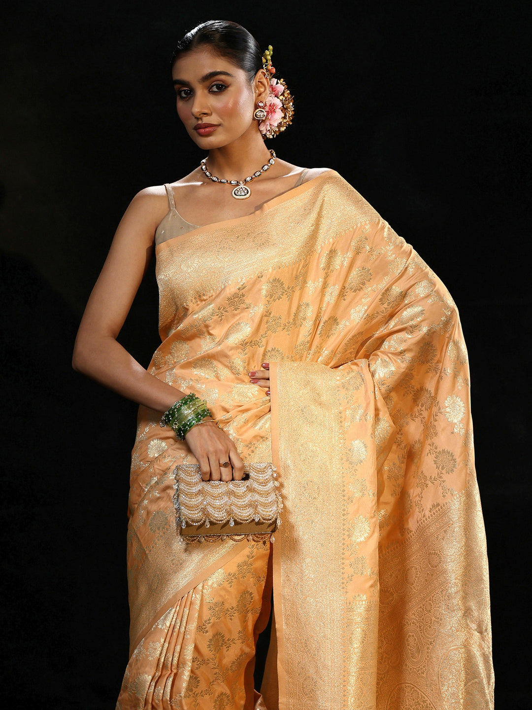  Libas Gold Banarasi Silk Blend Saree 