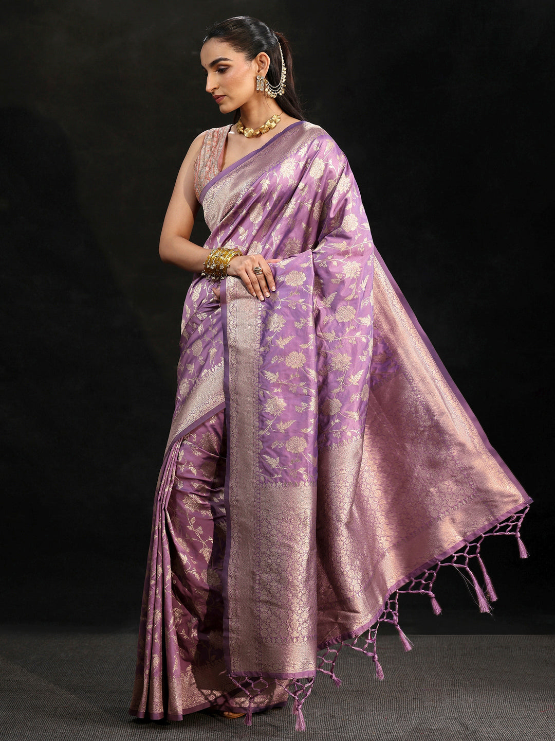  Libas Lavender Banarasi Silk Blend Saree 