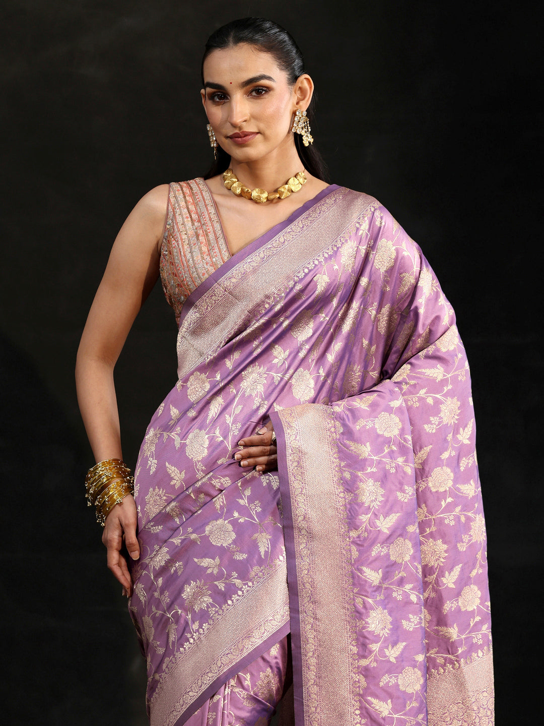  Libas Lavender Banarasi Silk Blend Saree 
