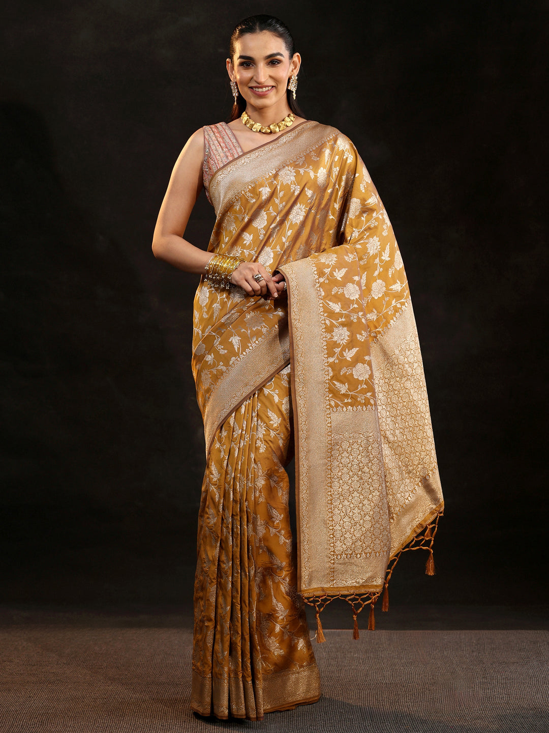  Libas Mustard Banarasi Silk Blend Saree 
