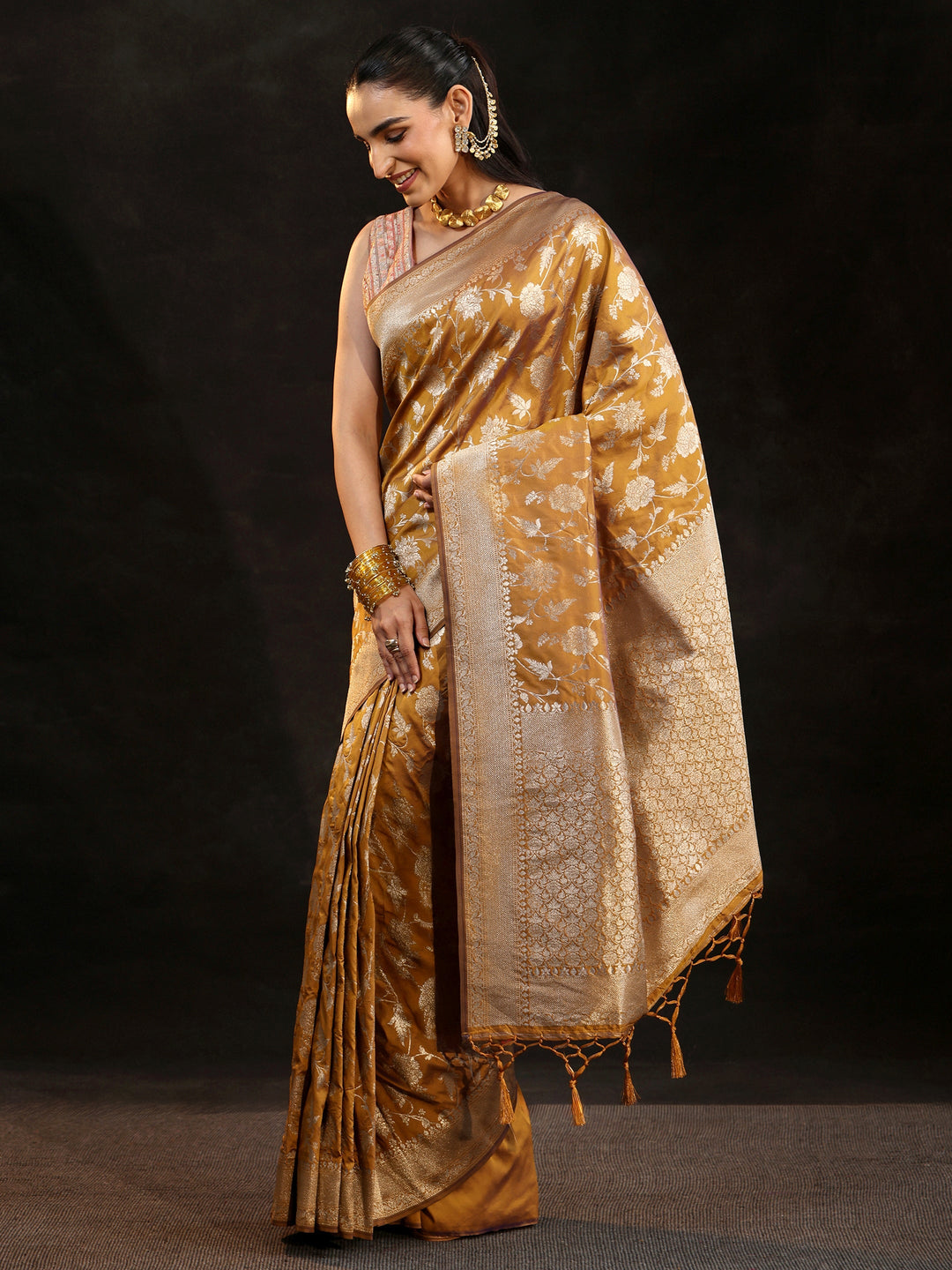  Libas Mustard Banarasi Silk Blend Saree 