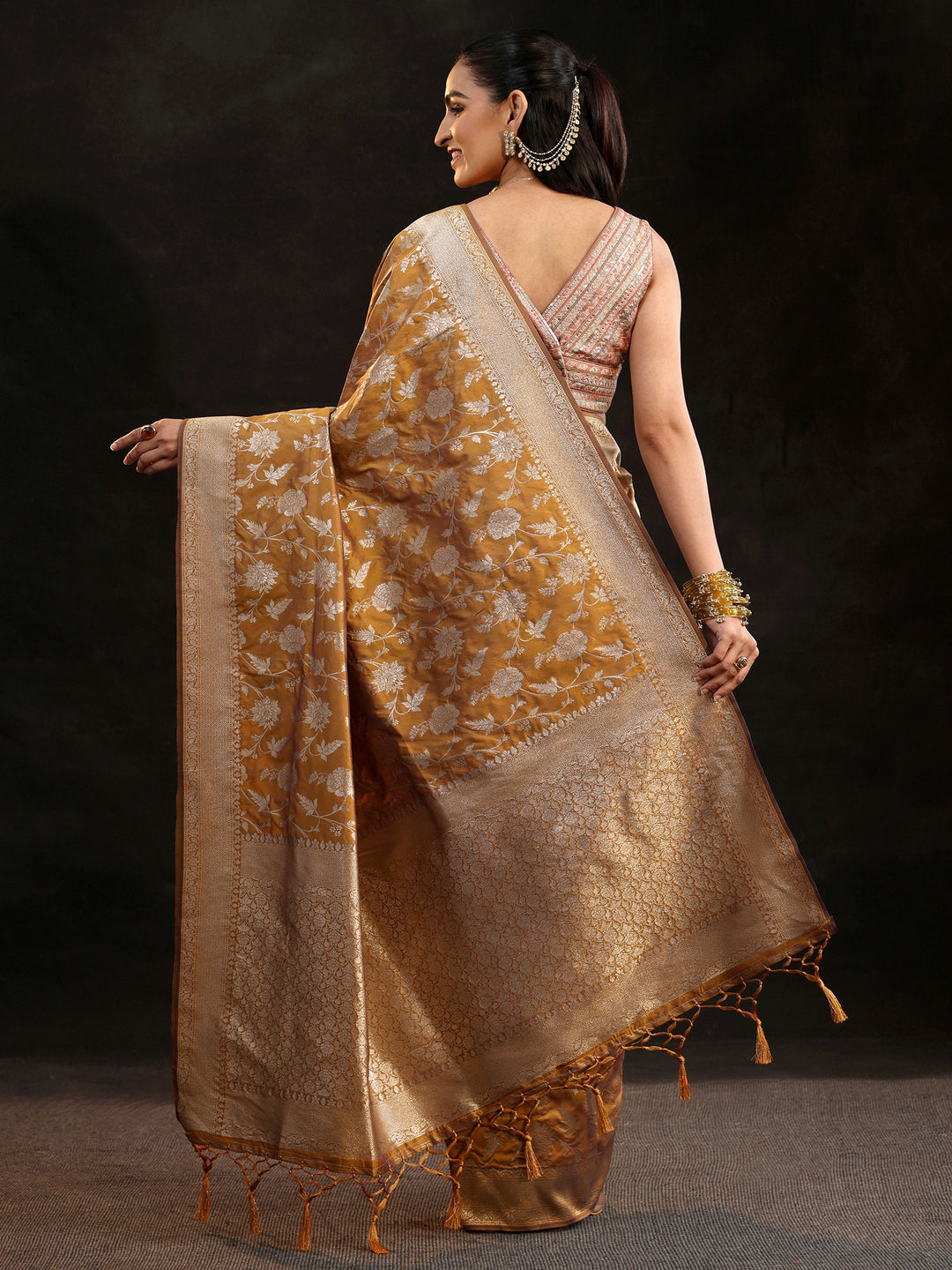  Libas Mustard Banarasi Silk Blend Saree 