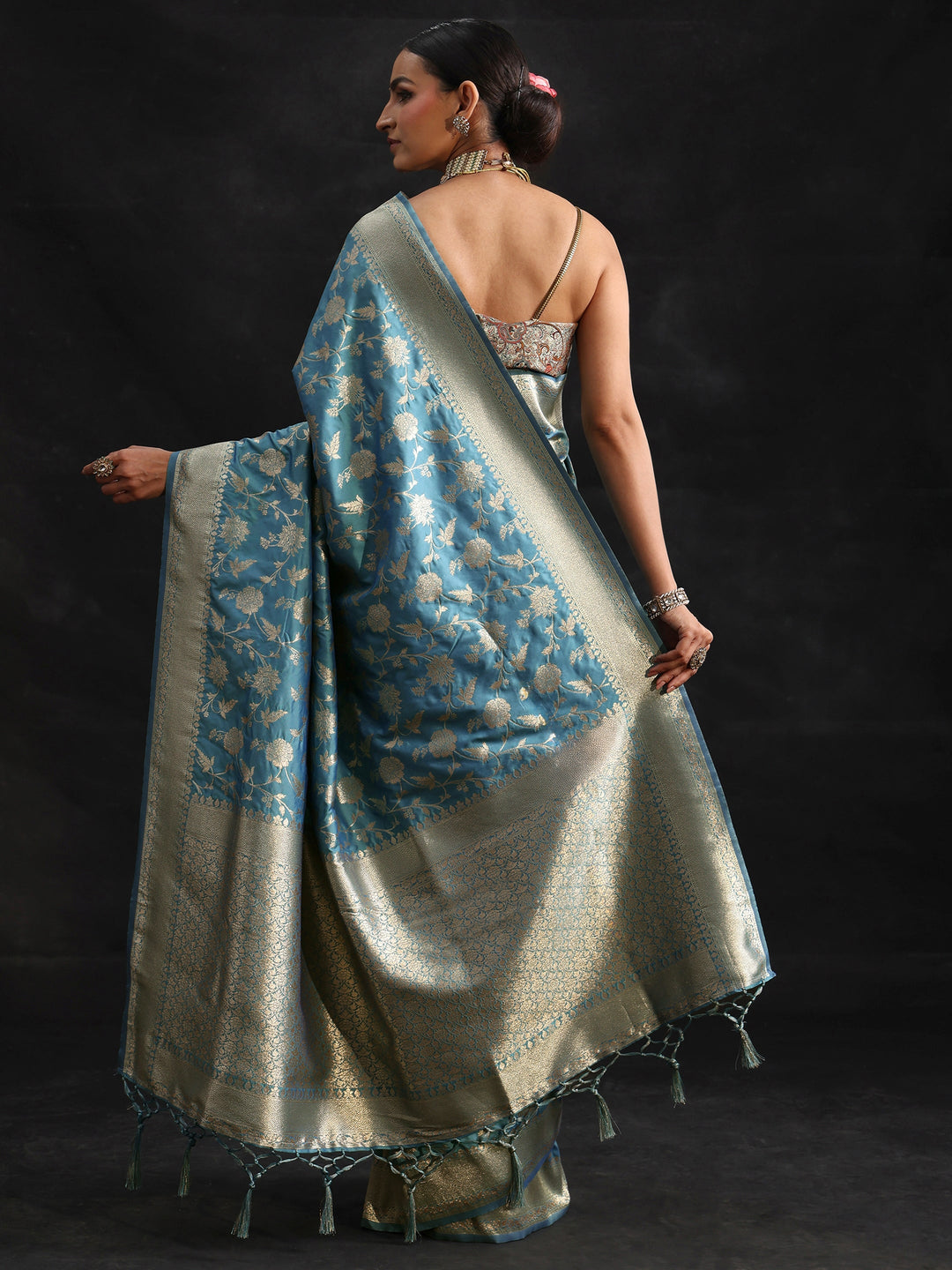  Libas Dusty Sky Blue Banarasi Silk Blend Saree 