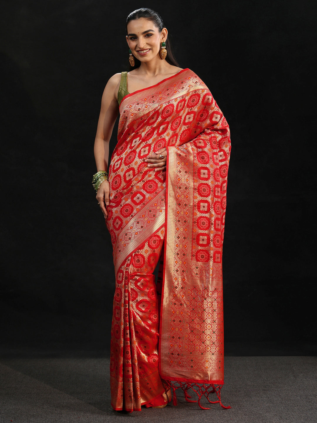  Libas Vermilion Red Banarasi Silk Blend Saree 