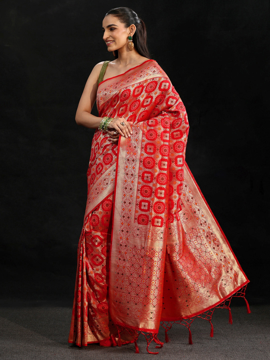  Libas Vermilion Red Banarasi Silk Blend Saree 