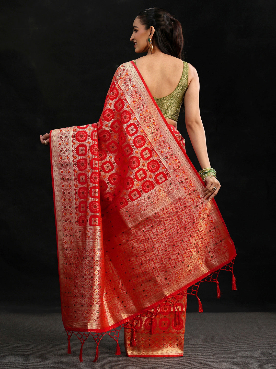  Libas Vermilion Red Banarasi Silk Blend Saree 