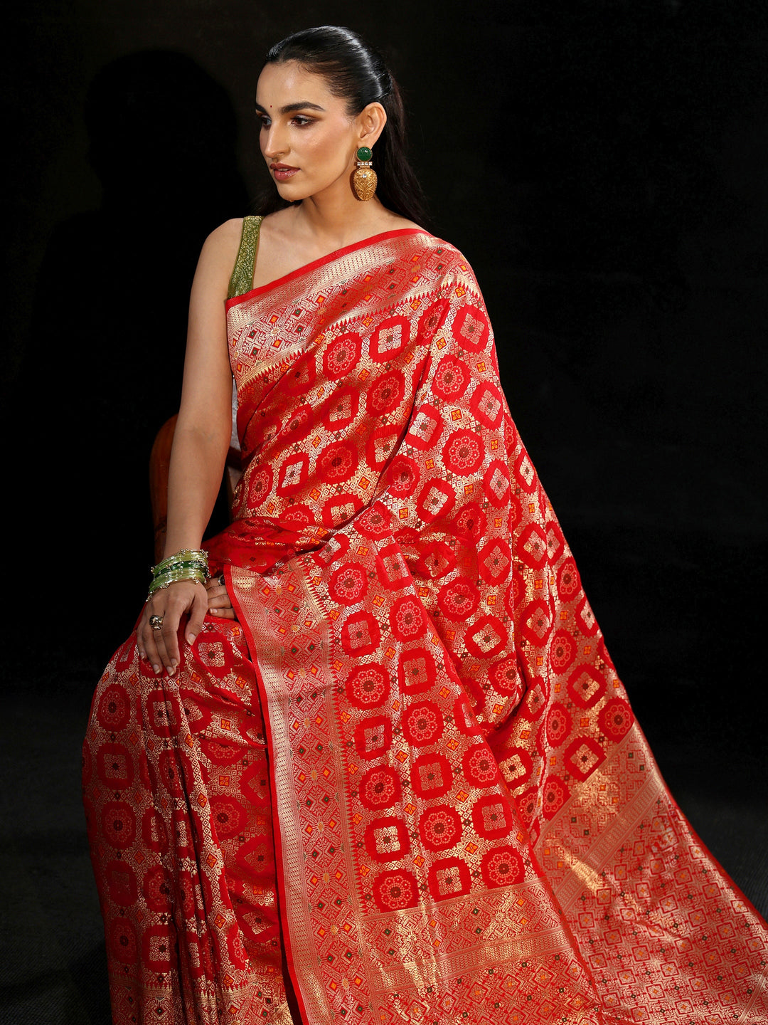 Libas Vermilion Red Banarasi Silk Blend Saree 