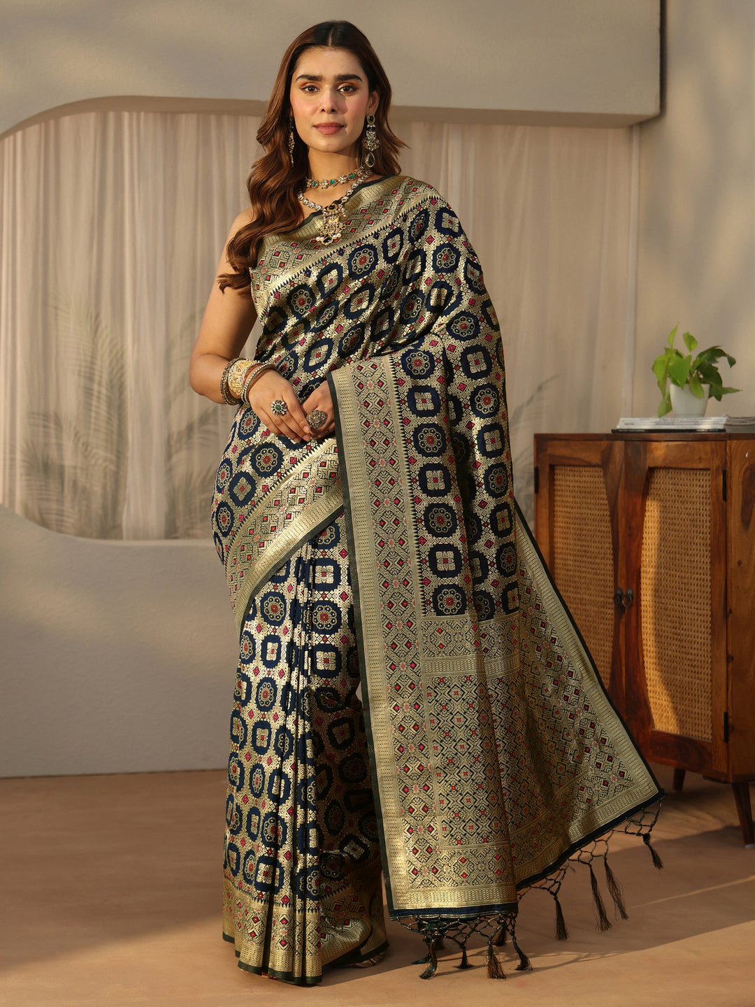  Libas Navy Banarasi Silk Blend Saree 