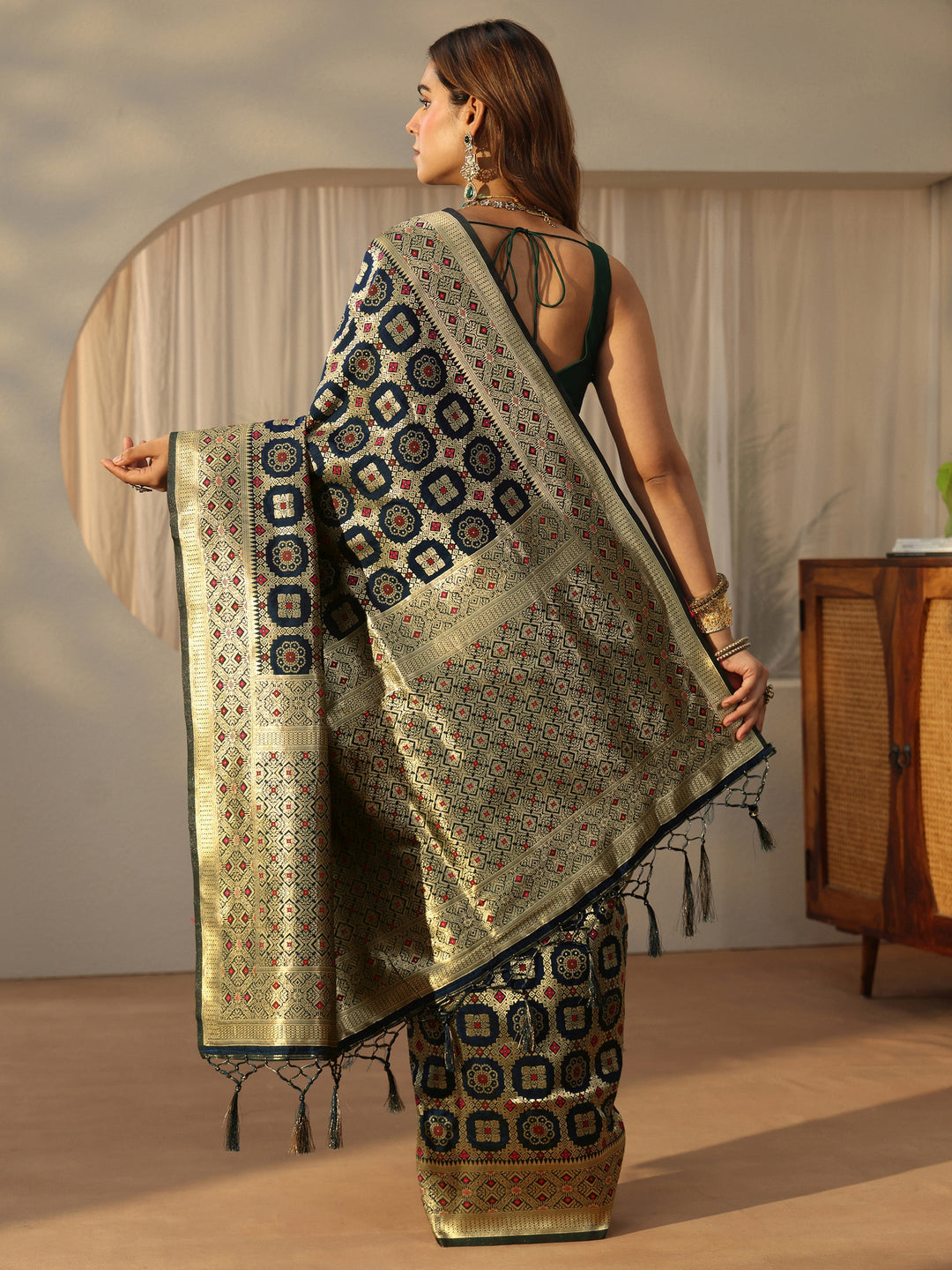  Libas Navy Banarasi Silk Blend Saree 