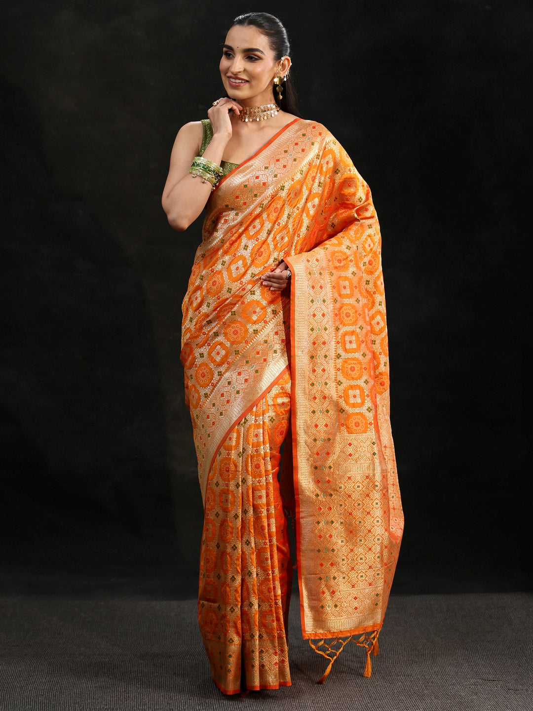  Libas Mustard Banarasi Silk Blend Saree 