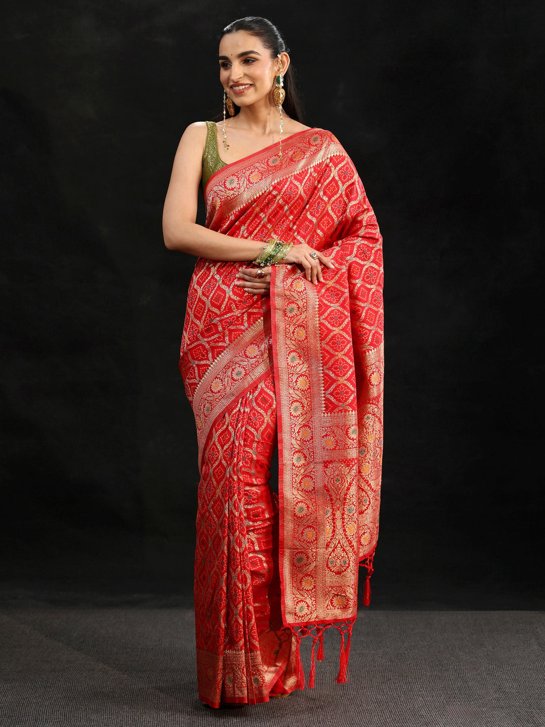  Libas Vermilion Red Gharchola Silk Blend Saree 