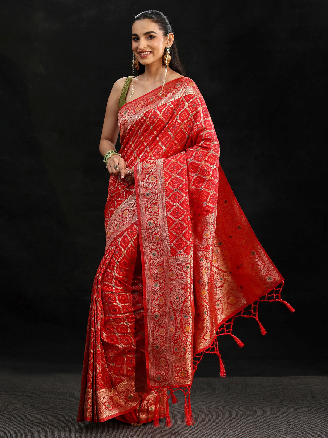  Libas Vermilion Red Gharchola Silk Blend Saree 