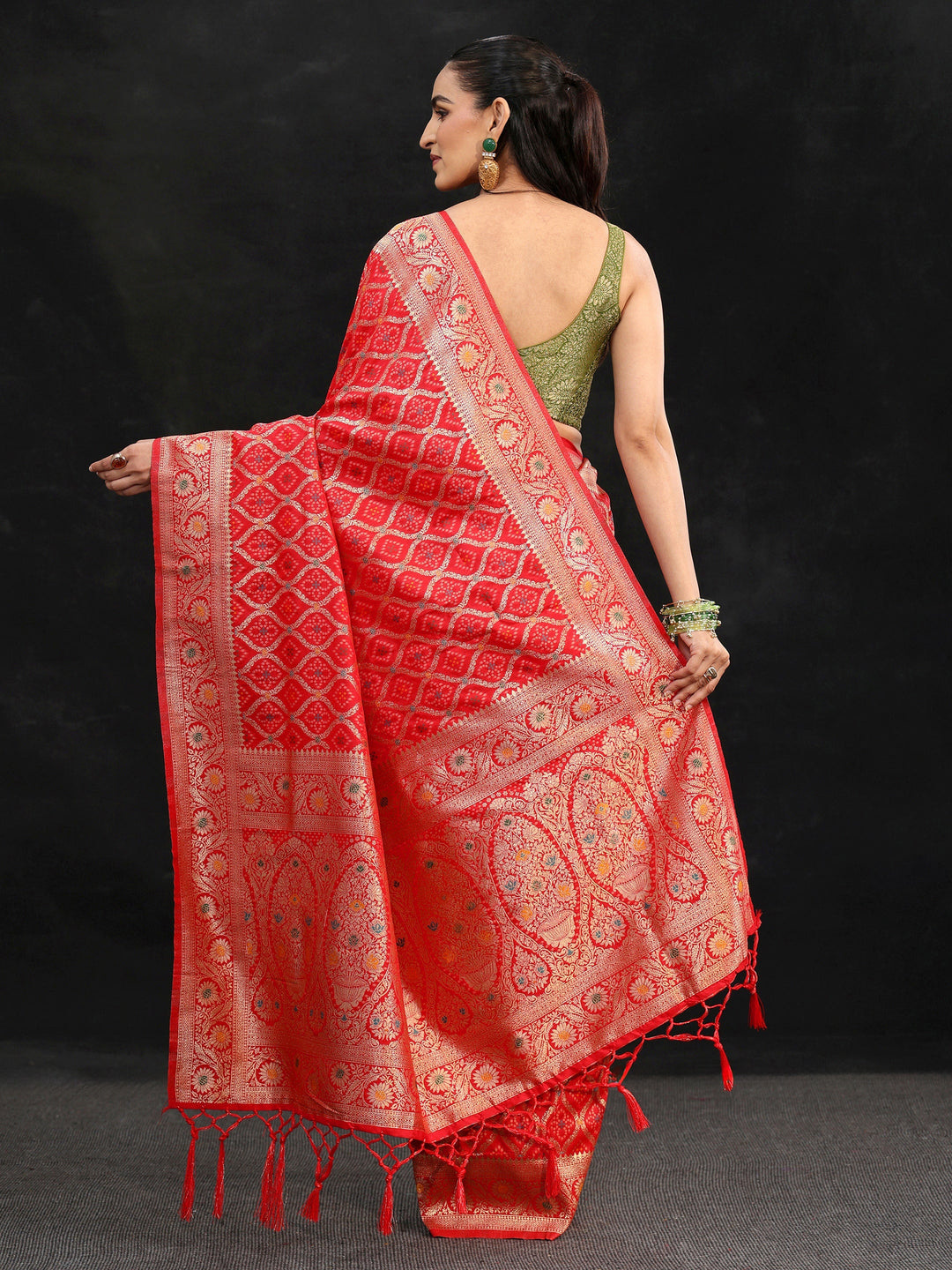  Libas Vermilion Red Gharchola Silk Blend Saree 