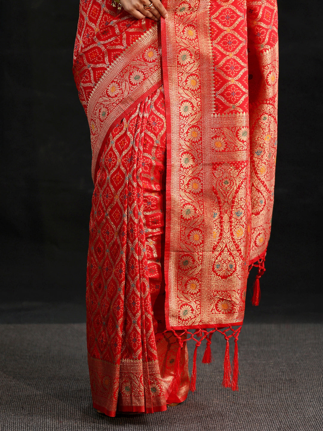  Libas Vermilion Red Gharchola Silk Blend Saree 