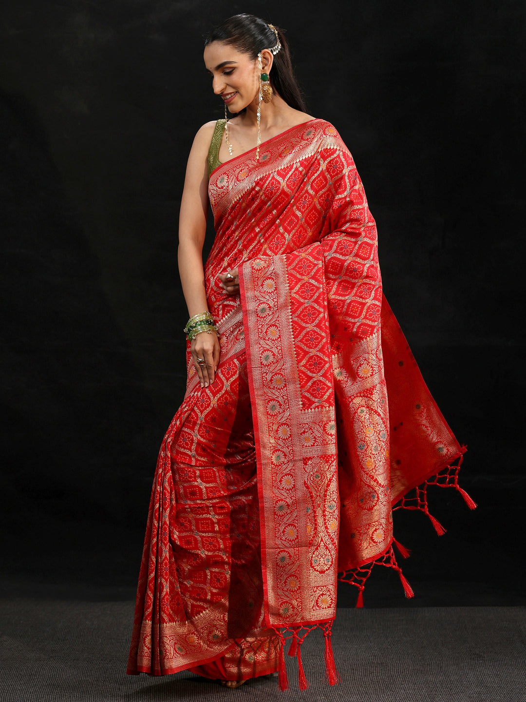  Libas Vermilion Red Gharchola Silk Blend Saree 