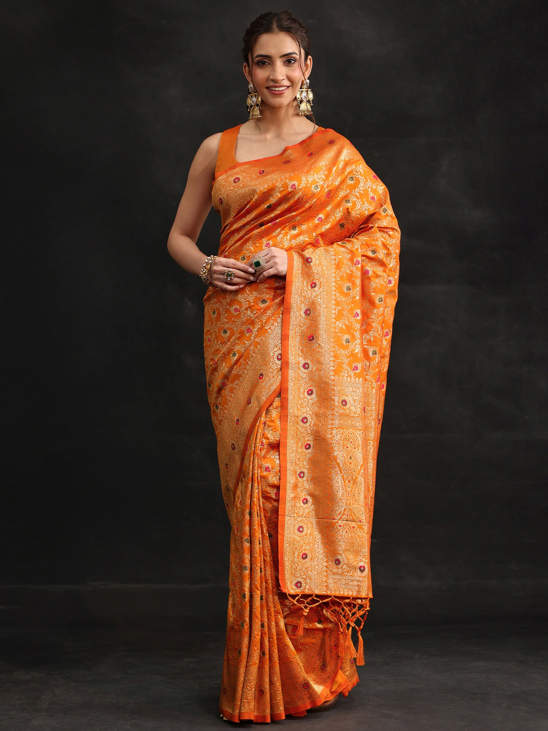  Libas Mustard Meenakari Banarasi Silk Blend Saree 