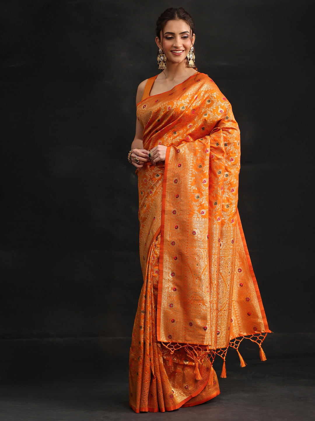  Libas Mustard Meenakari Banarasi Silk Blend Saree 