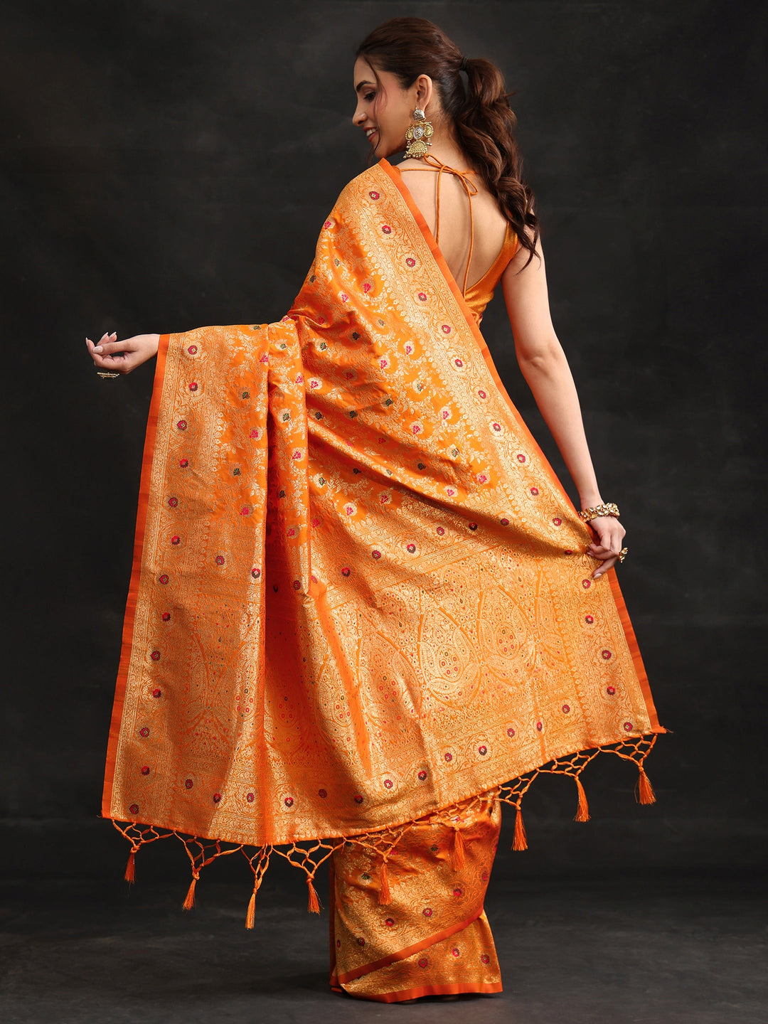  Libas Mustard Meenakari Banarasi Silk Blend Saree 