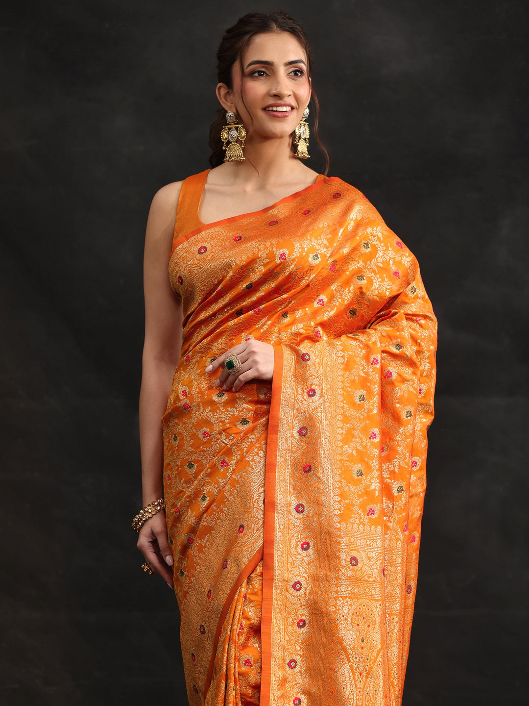  Libas Mustard Meenakari Banarasi Silk Blend Saree 
