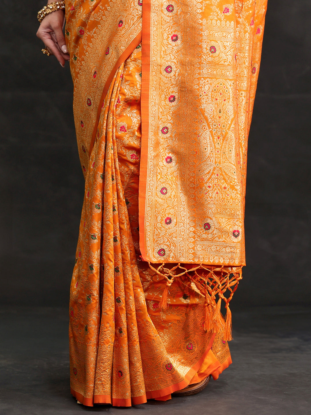  Libas Mustard Meenakari Banarasi Silk Blend Saree 