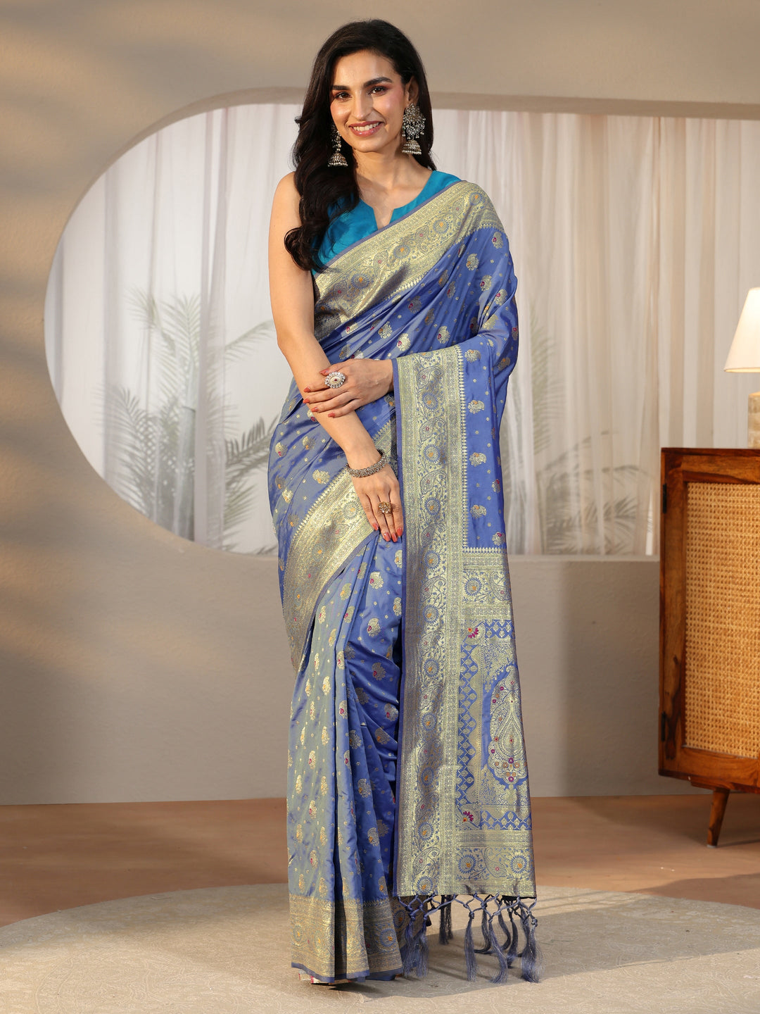  Libas Dusty Blue Banarasi Silk Blend Saree 