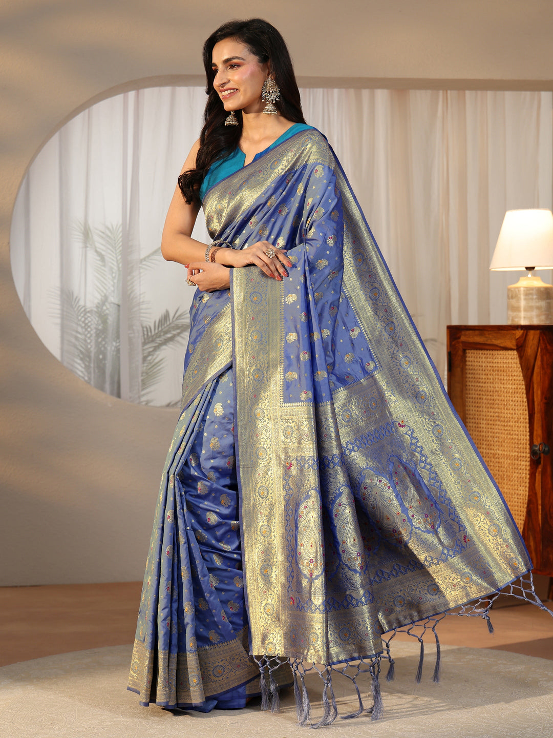 Libas Dusty Blue Banarasi Silk Blend Saree 