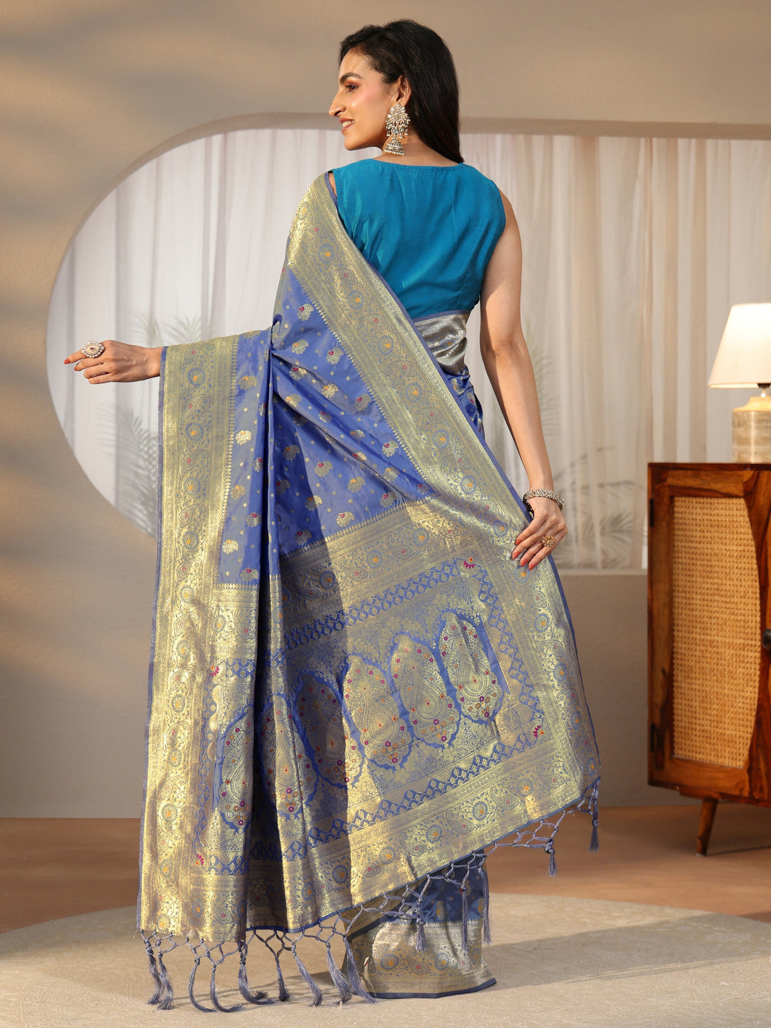  Libas Dusty Blue Banarasi Silk Blend Saree 