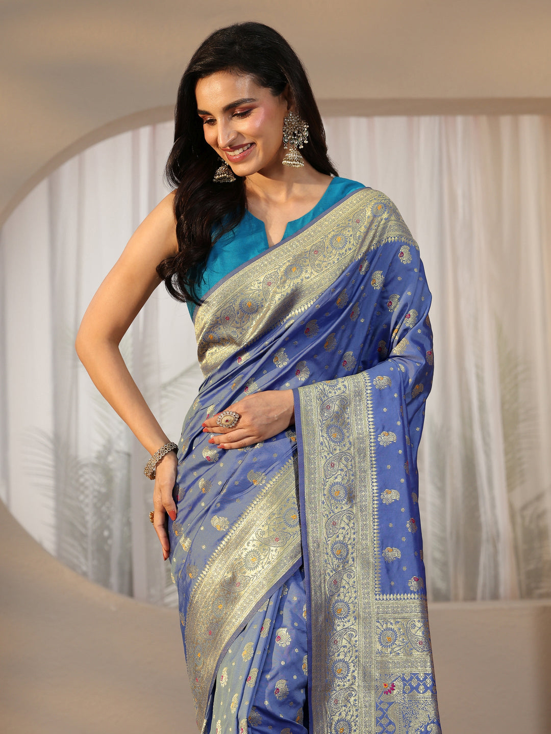  Libas Dusty Blue Banarasi Silk Blend Saree 