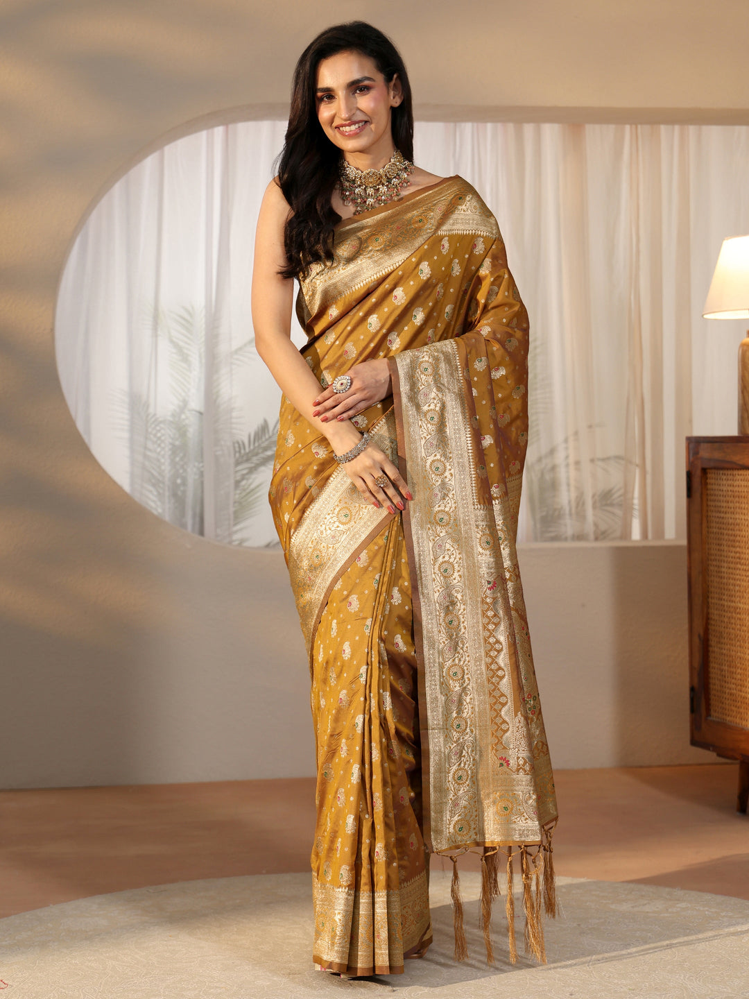  Libas Mustard Banarasi Silk Blend Saree 