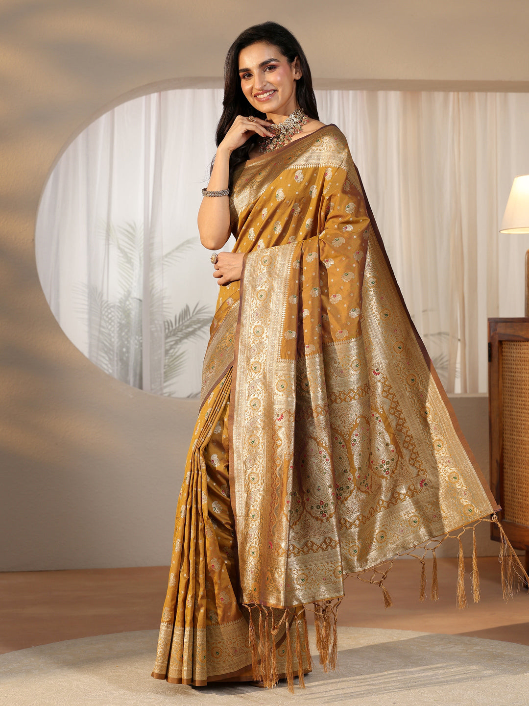  Libas Mustard Banarasi Silk Blend Saree 