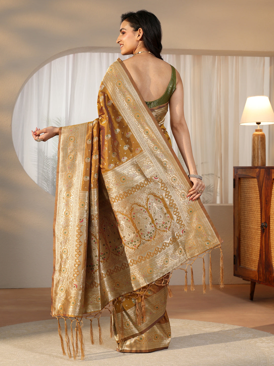  Libas Mustard Banarasi Silk Blend Saree 
