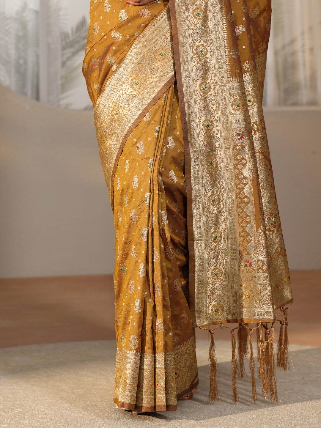  Libas Mustard Banarasi Silk Blend Saree 