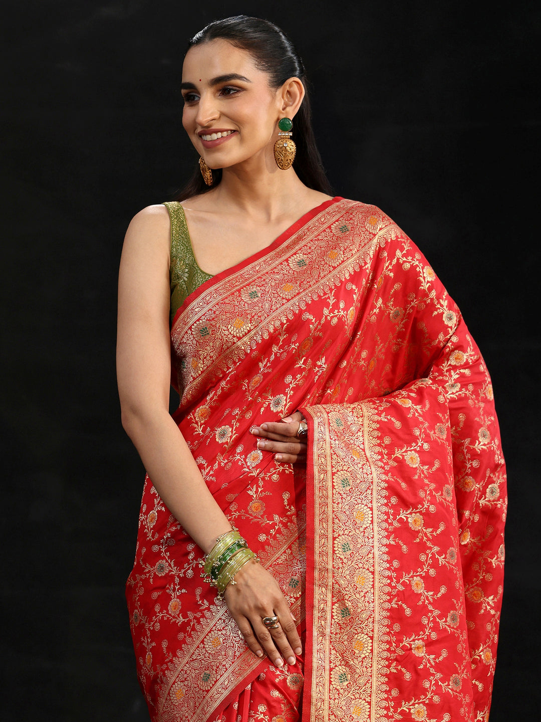  Libas Vermilion Red Meenakari Banarasi Silk Blend Saree 