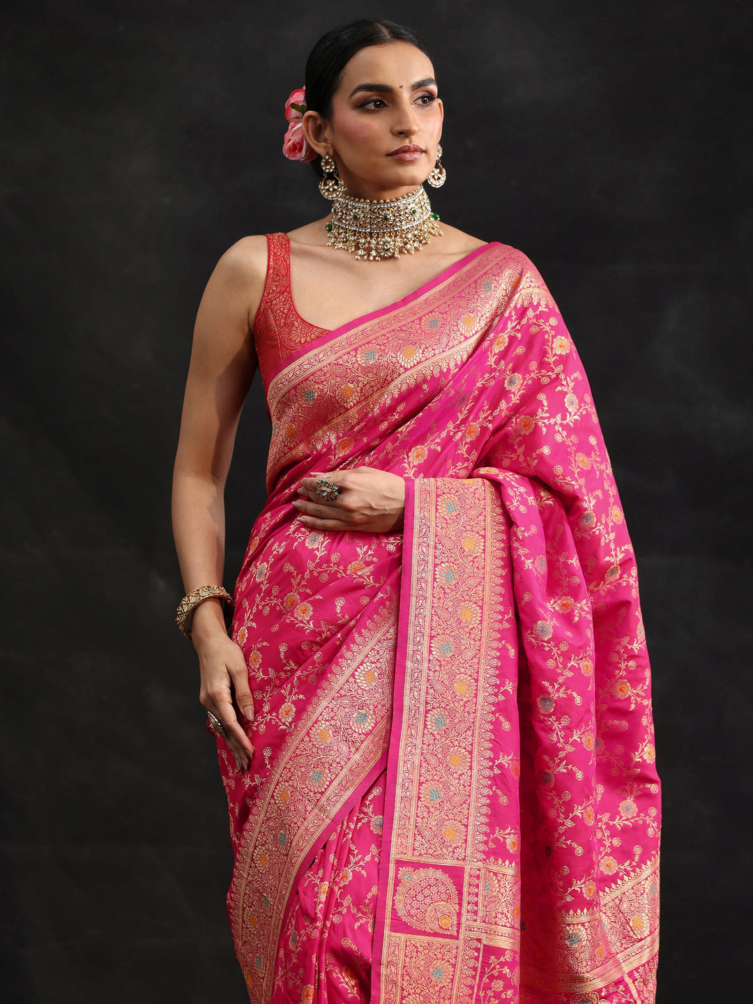  Libas Rani Pink Meenakari Banarasi Silk Blend Saree 