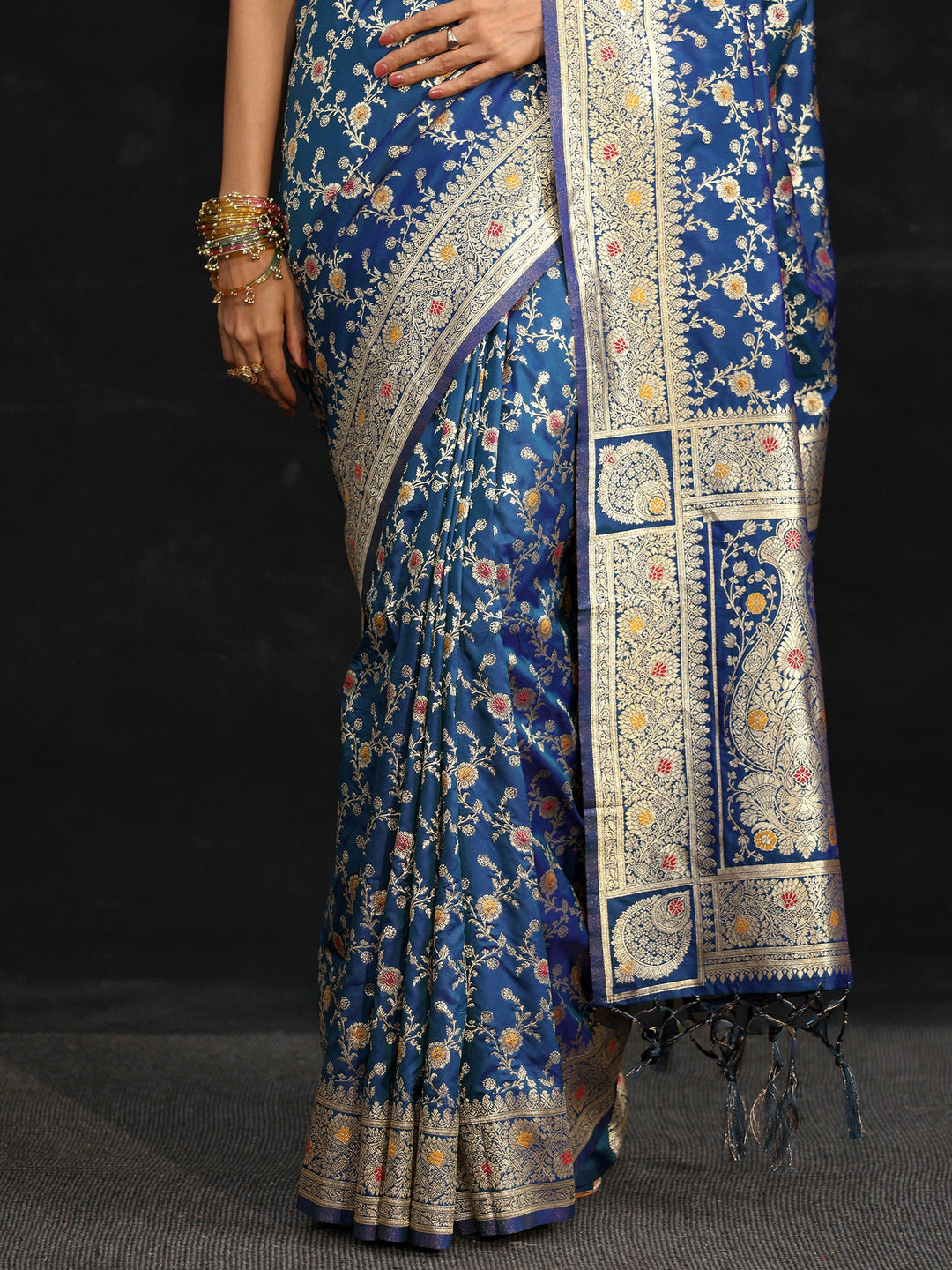  Libas Royal Blue Meenakari Banarasi Silk Blend Saree 