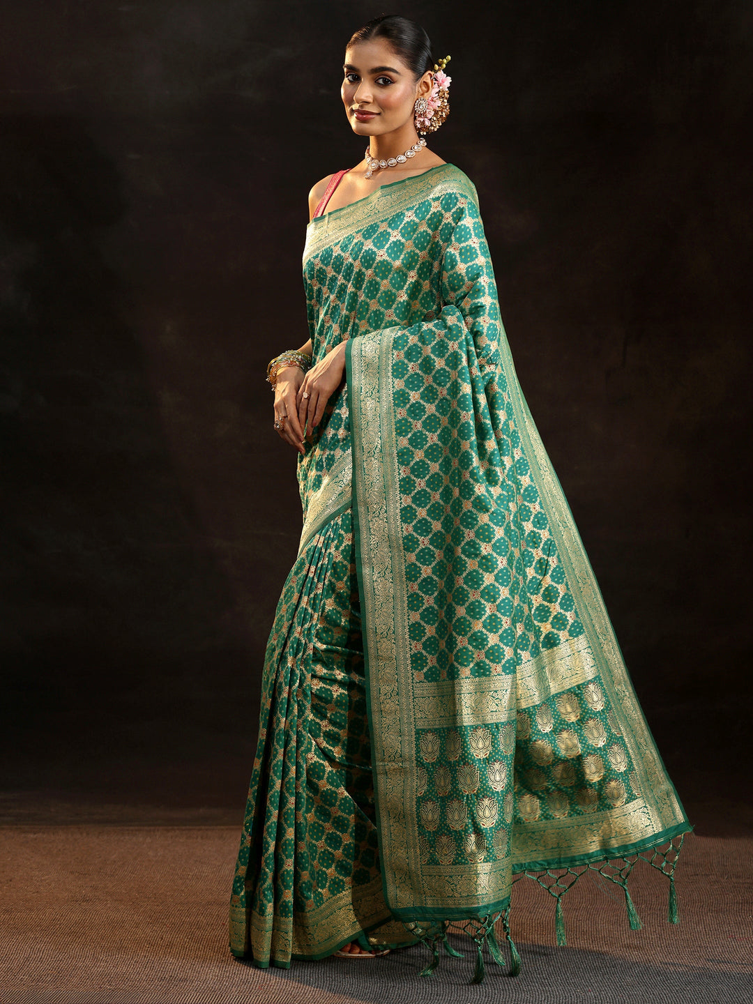 Libas Teal Green Banarasi Silk Blend Saree 