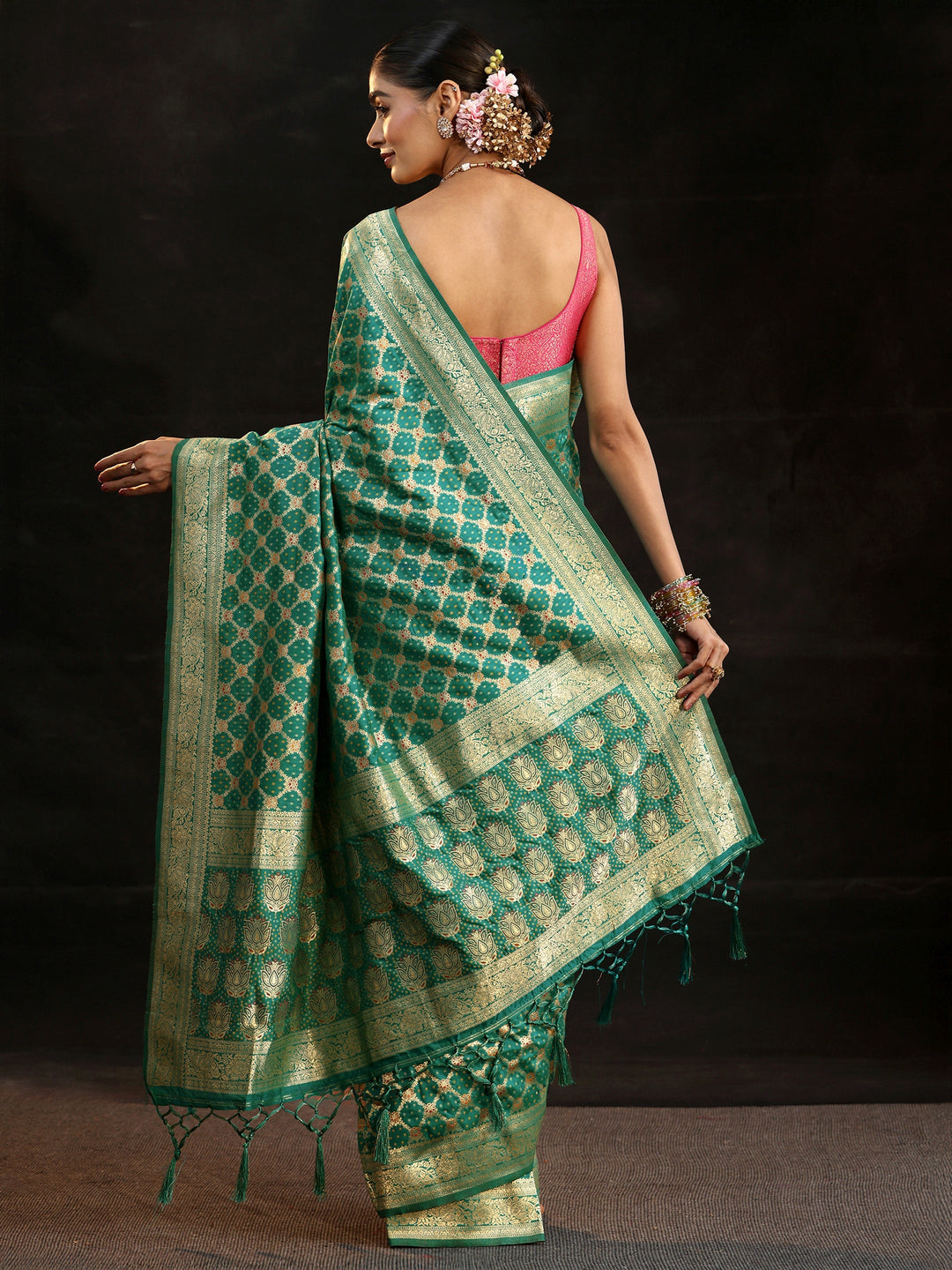  Libas Teal Green Banarasi Silk Blend Saree 