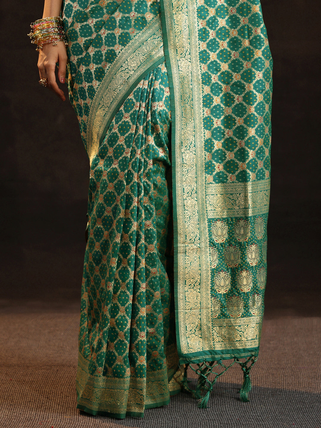  Libas Teal Green Banarasi Silk Blend Saree 