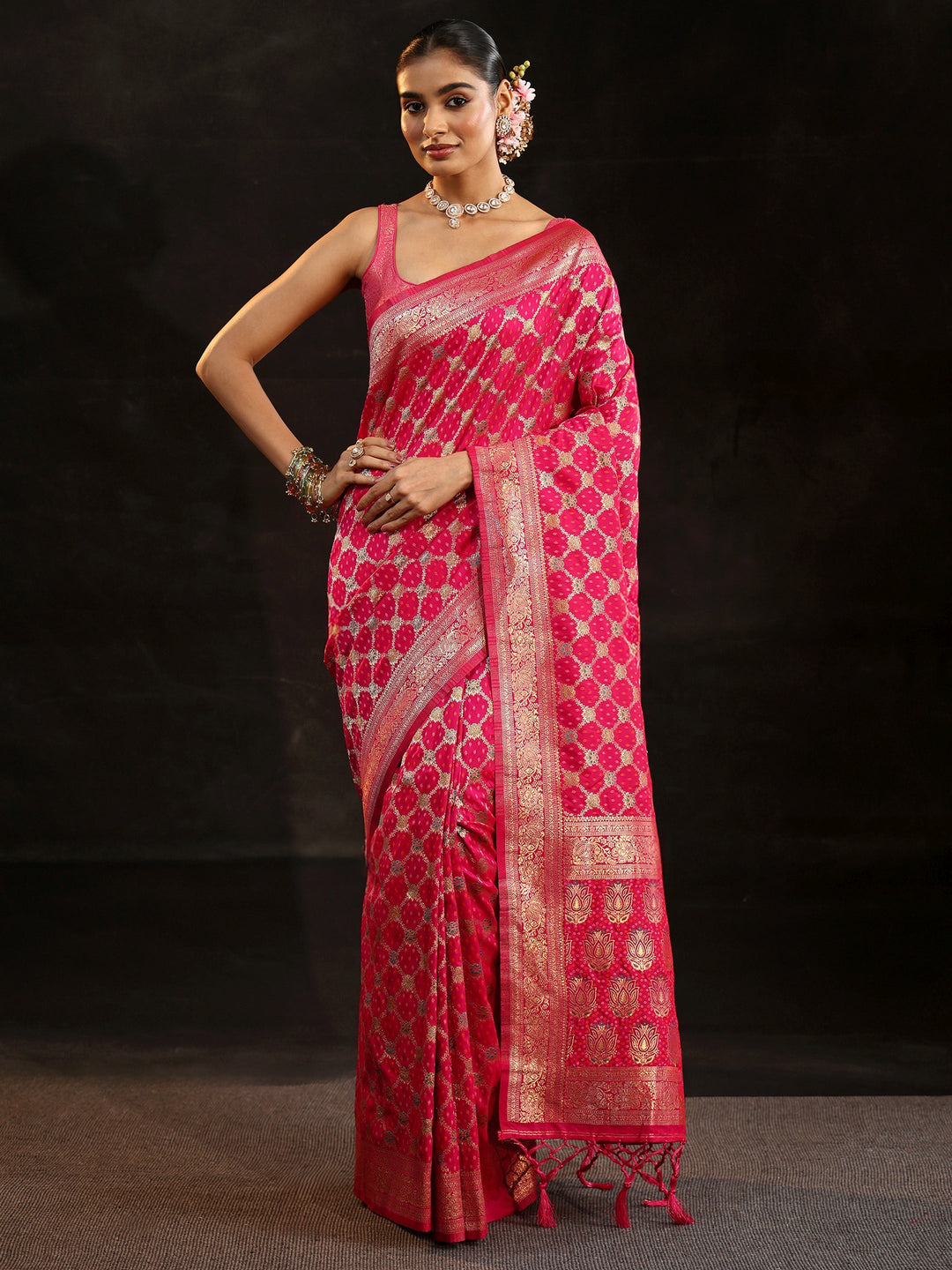  Libas Rani Pink Banarasi Silk Blend Saree 