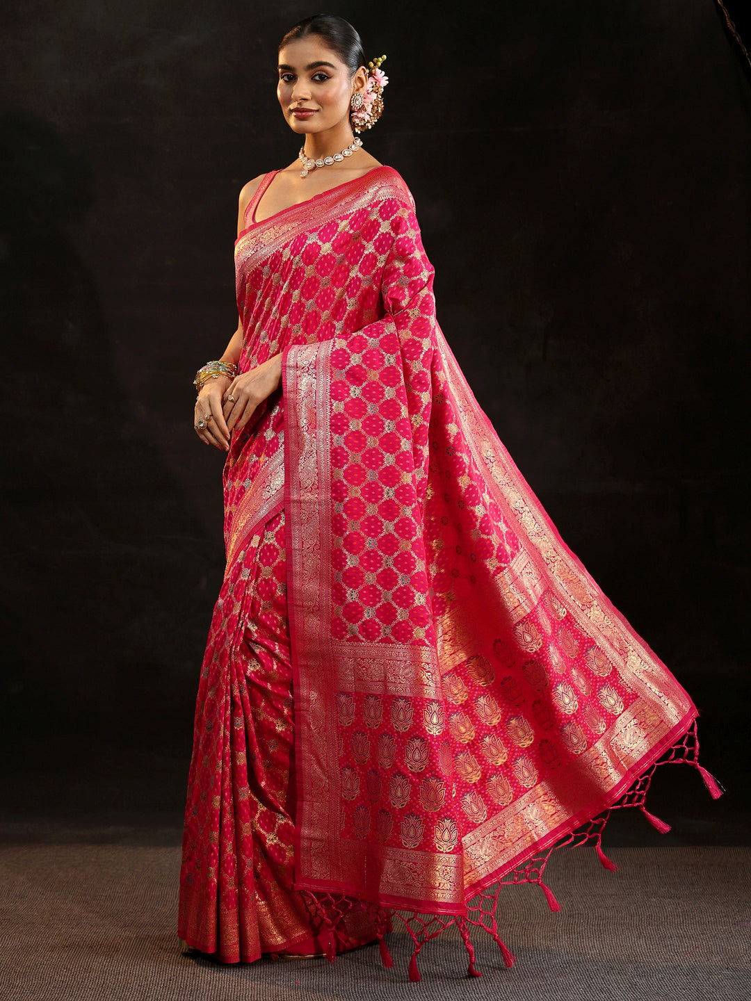  Libas Rani Pink Banarasi Silk Blend Saree 