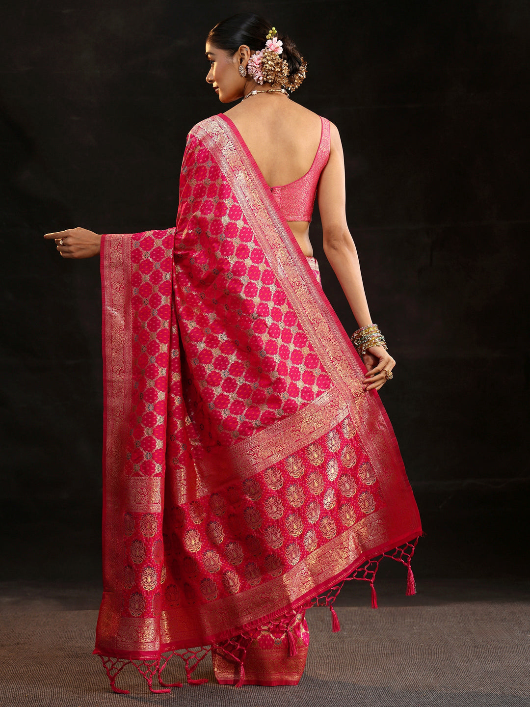  Libas Rani Pink Banarasi Silk Blend Saree 