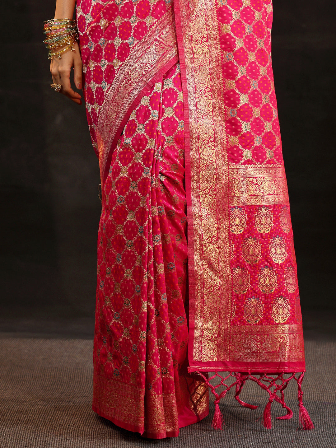  Libas Rani Pink Banarasi Silk Blend Saree 