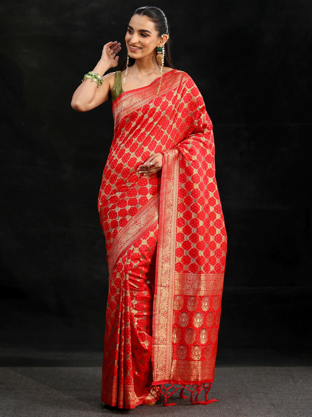  Libas Vermilion Red Banarasi Silk Blend Saree 