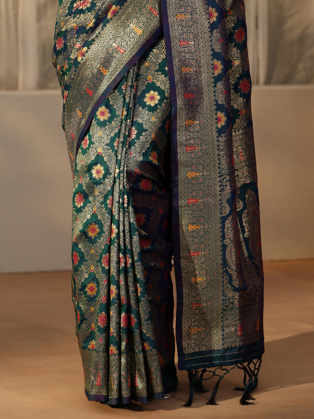  Libas Peacock Blue Banarasi Silk Blend Saree 