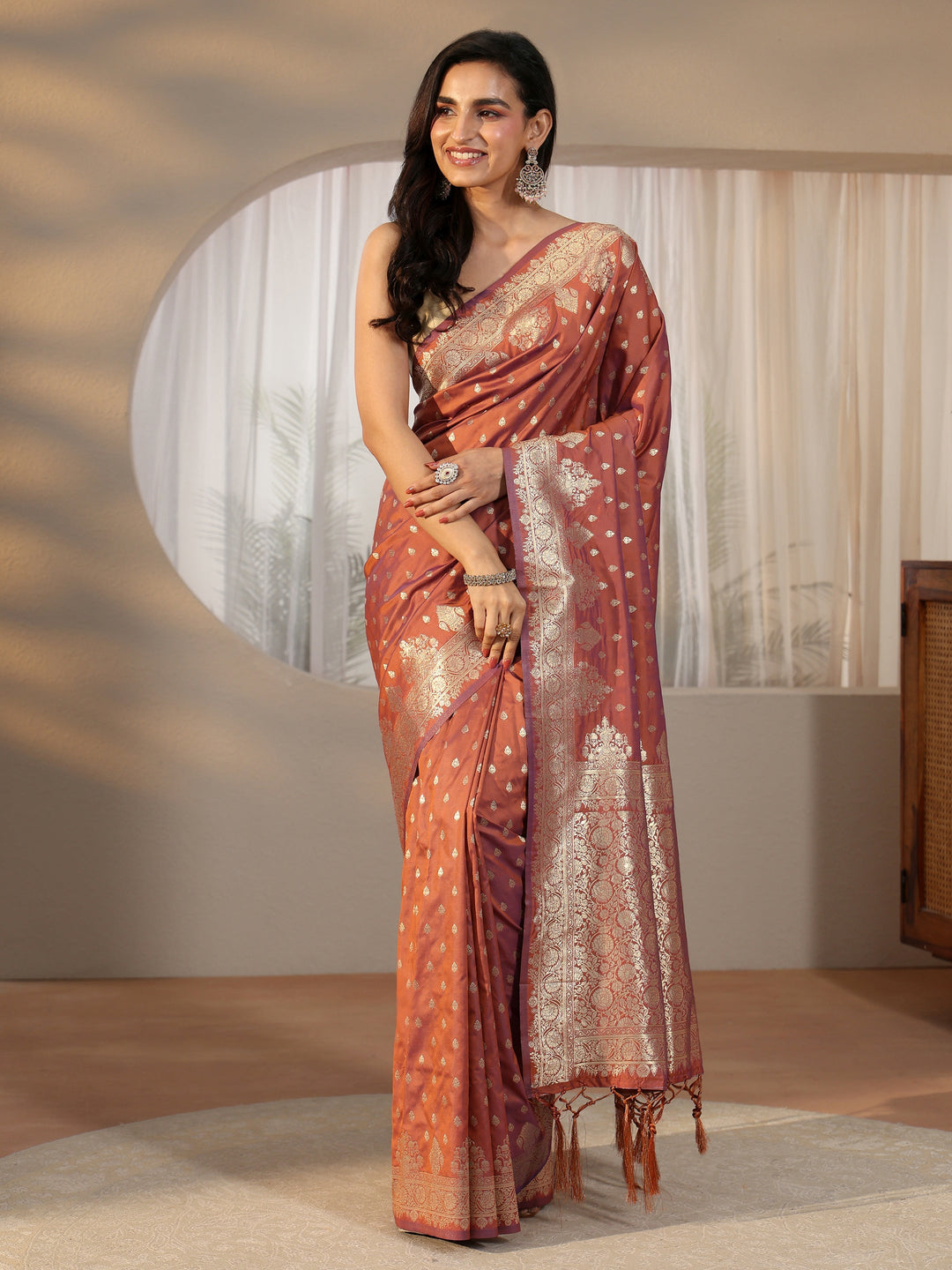  Libas Rust Brown Banarasi Silk Blend Saree 