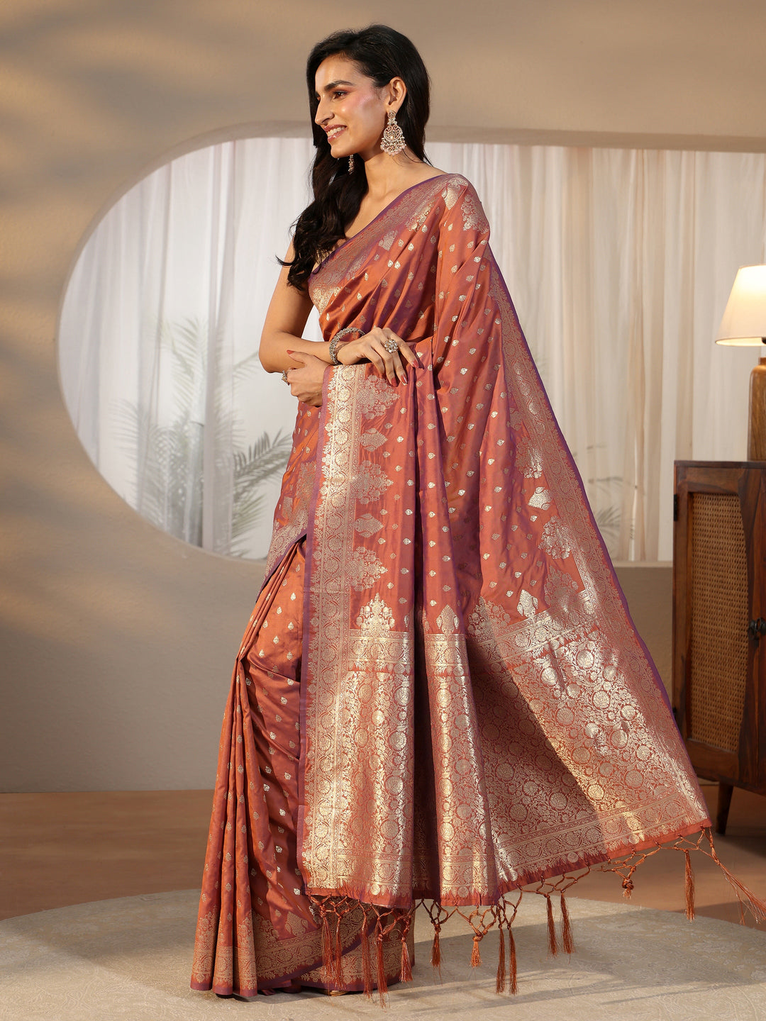  Libas Rust Brown Banarasi Silk Blend Saree 