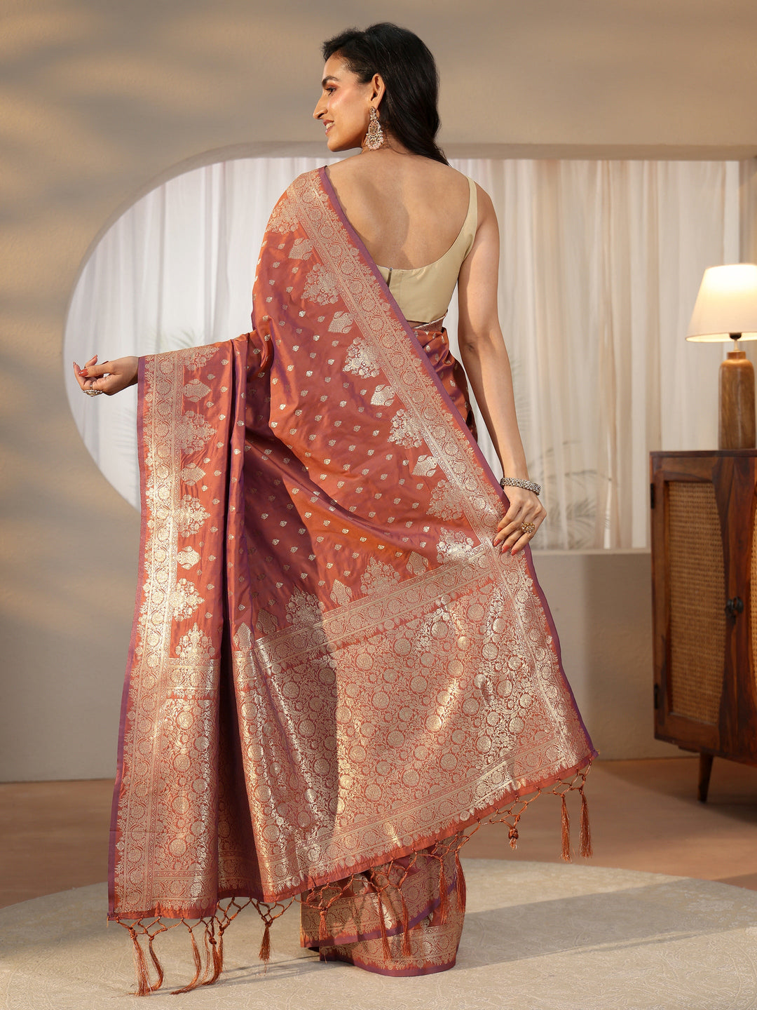  Libas Rust Brown Banarasi Silk Blend Saree 